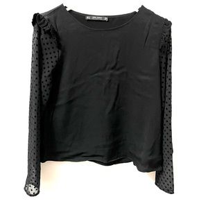 Zara Basic Women's Blouse Black Polka Dot Pullover Sheer Long Sleeve Top Size S